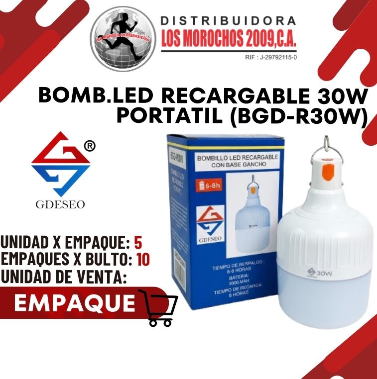 BOMB.LED RECARGABLE 30W PORTATIL 5X1 (BGD-R30W)